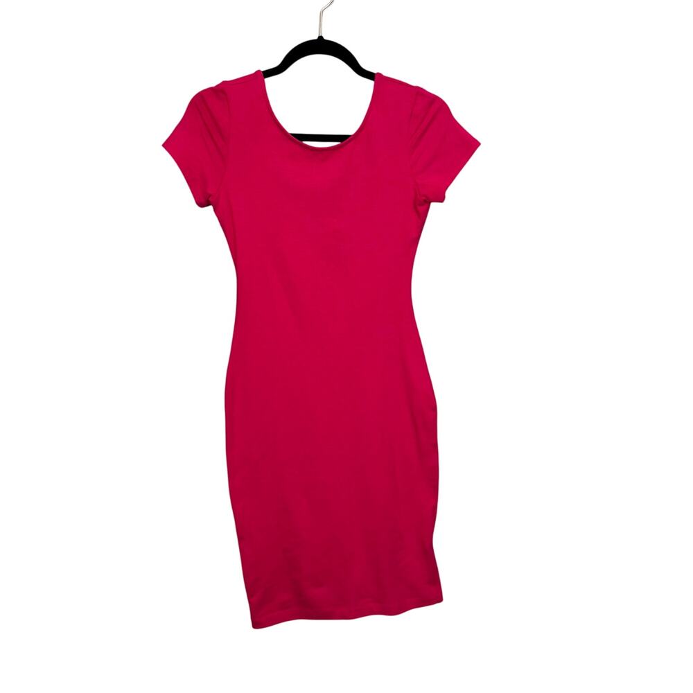 WAYF Bodycon Mini Dress Small Hot Pink Short Sleeve Low Back Barbiecore Party